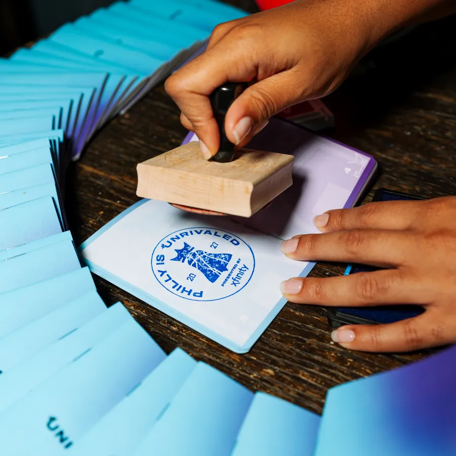The stamp table: the Philly bell inked into a fan’s notebook